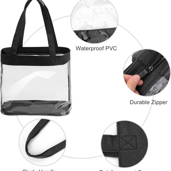 Clear Tote Bag PVC 12x6x12 Stadium Approved Water-Resistant Multipurpose - Picture 3 of 6